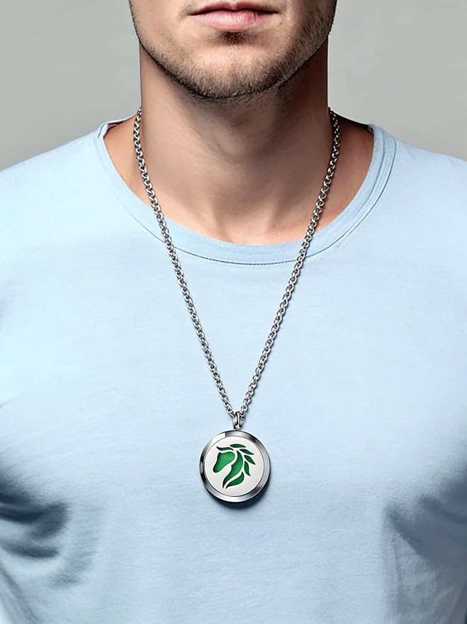 Essential Oil Diffuser Necklace Aromatherapy Jewelry Stainless Steel Horse Animal Locket Pendant with 24 inch Chain 8 Pads Birthday Christmas Jewelry Gift for Women Men