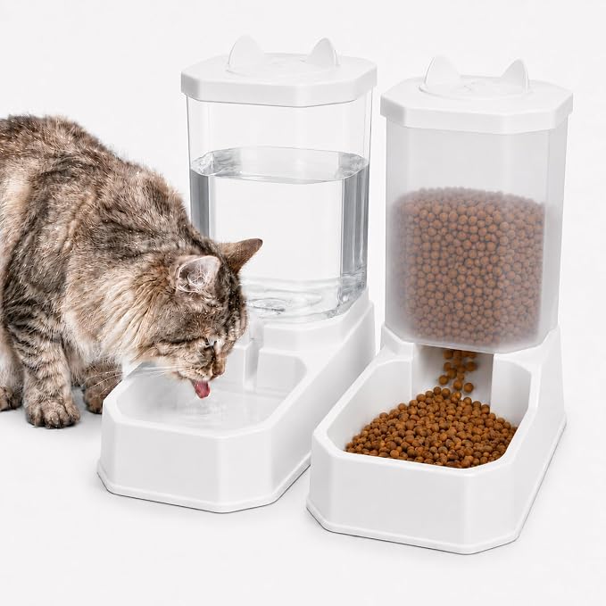 2 in 1 Gravity Pet Food Feeder and Water Dispenser for Cats & Small Dogs | 3.3L Large Capacity, BPA Free Material, Detachable & Dishwasher Safe, No Electrical Power Required