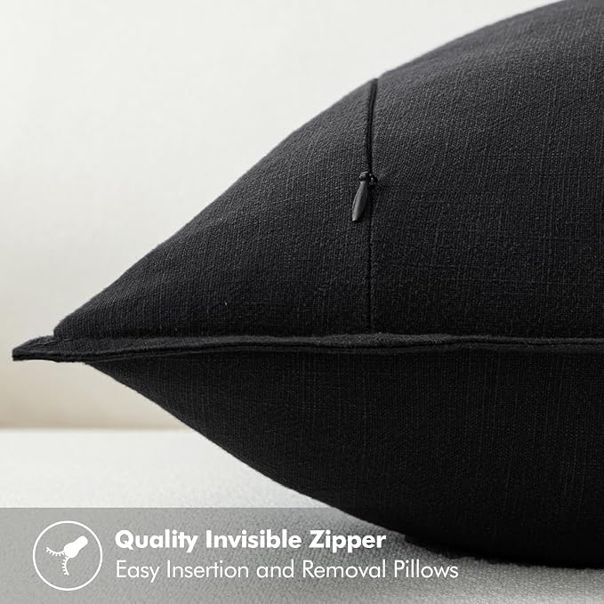 MIULEE Decorative Linen Pillow Covers 18x18 Inch Black | Boho Farmhouse Neutral Couch Throw Pillows for Bed, Pack of 2 Accent Modern Pillowcases, Sofa Livingroom Home Decor