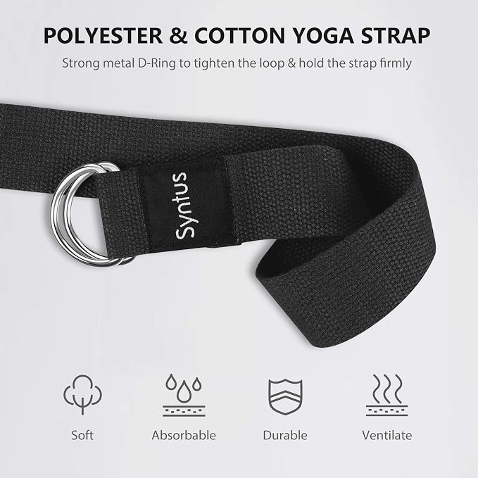 Syntus Yoga Block and Yoga Strap Set, Soft Non-Slip Yoga Blocks 9×6×4 inches, 8FT Metal D-Ring Strap for Yoga, General Fitness, Pilates, Stretching and Toning