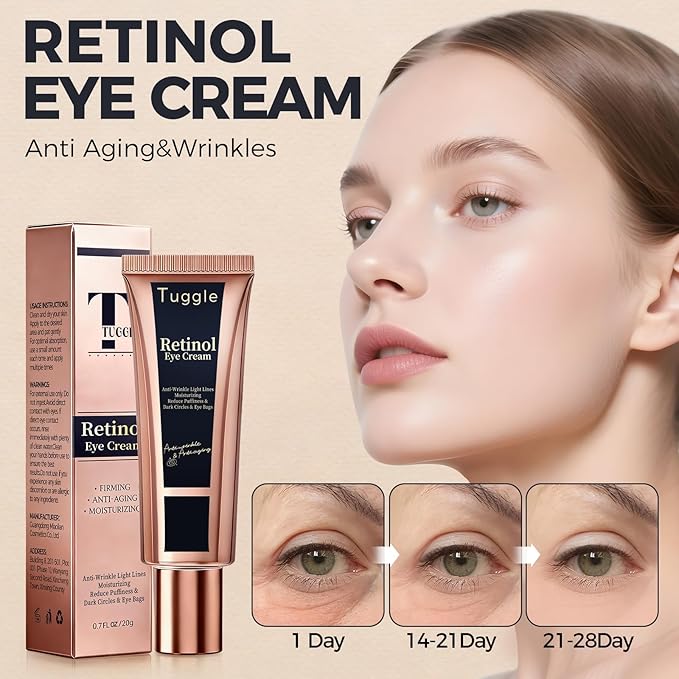Retinol Under Eye Cream – Anti-Aging Cream for Dark Circles, Puffiness & Wrinkles with Caffeine & Peptide Firming & Hydrating Formula to Reduce Fine Lines 0.7 Fl.Oz