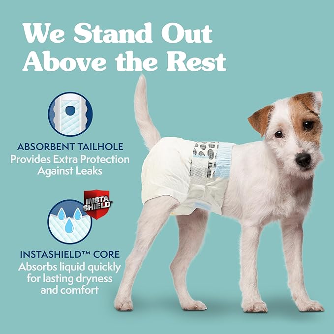 Simple Solution Female Dog Diapers, Disposable Dog Diapers, S, 30 Count | Dog in Heat, Potty Training, Incontinence Support, Leak Proof, Puppy Training, Disposable Protection, Secure Fit, 12-19 Inch