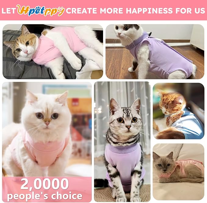 Hpetppy Cat Recovery Suit After Surgery, Breathable Cat Surgery Recovery Suit for Spay Abdominal Wounds or Skin Diseases, E-Collar Alternative Wear for Small Male Female Pets (Pink,L)
