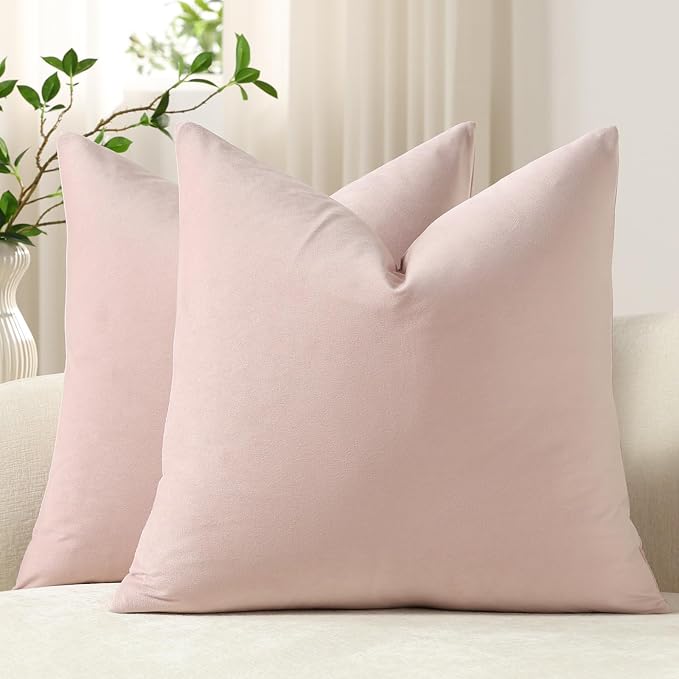 Euro Sham Covers 24x24 Light Pink: Pack of 2 Cozy Soft Velvet Square Modern Luxury Decorative Throw Pillow Cases for Sofa Couch Living Room Bed Home Decor