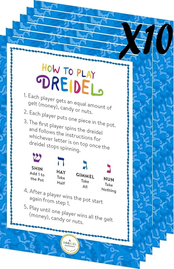 The Dreidel Company Wood Dreidel Bulk Solid Blue & White Wooden Hanukkah Dreidels Hand Painted with English Transliteration- Includes Game Instruction Cards (1000-Pack)