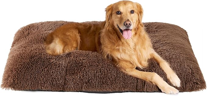 EHEYCIGA Fluffy Dog Crate Bed, Plush Extra Large Dog Pillow, Coffee | Xlarge Calming Anti Anxiety Plush Faux Fur Mat for Large size dogs, Washable Soft Warm Plus Dog Pad with Non-Slip Bottom