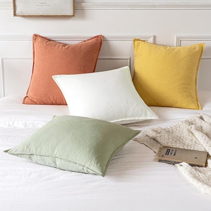 MIULEE Decorative Linen Euro Sham Pillow Covers 24x24 Yellow | Boho Farmhouse Neutral Couch Throw Pillows for Bed, Pack of 2 Accent Modern Pillowcases, Sofa Livingroom Home Decor