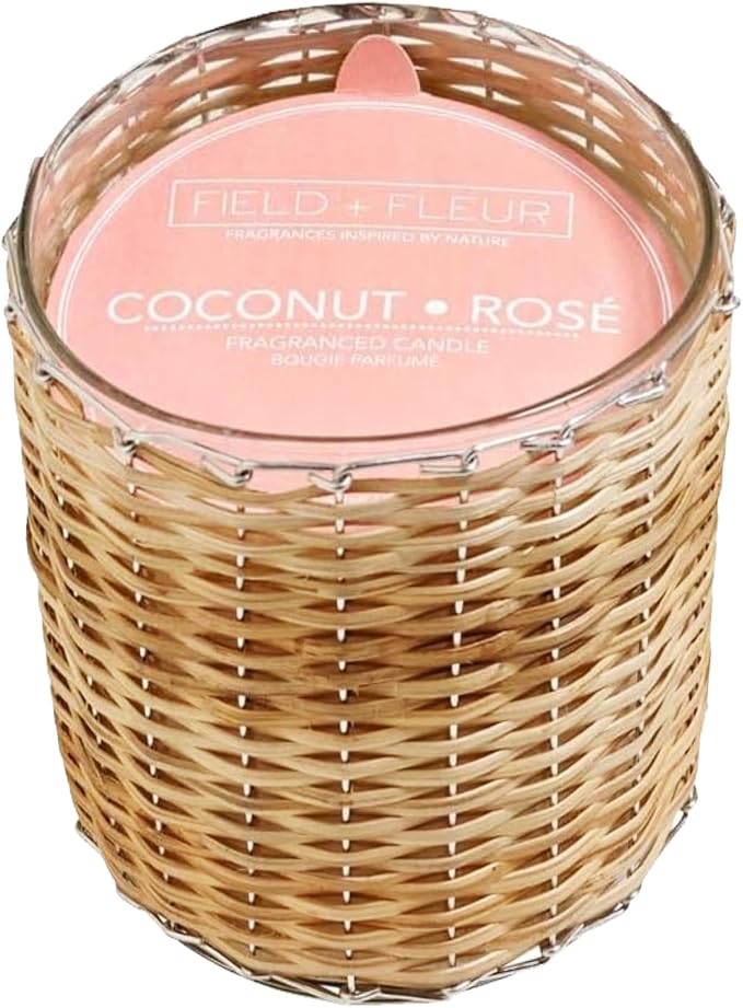 Coconut Rose Scented Candle – 12oz Luxury Soy Wax, 2-Wick in Handwoven Glass Jar, dewy Fruits, Juicy Green Citrus, Jasmine and Lush White Flowers 75+ Hour Clean Burn, Made in USA