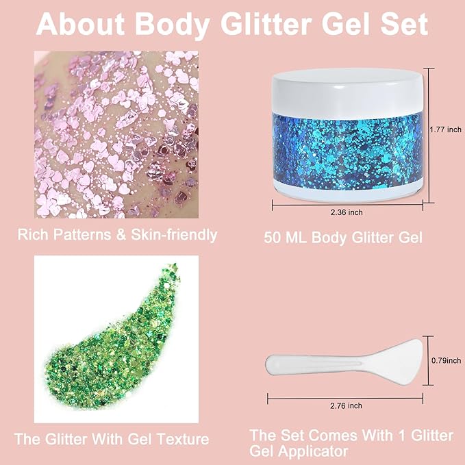 Boko 50ML Body Glitter Gel, Red White Blue 4th of July Chunky Glitter for Face Hair Body Makeup, Patriotic Glitter for USA Independence Day Memorial Day Veterans Day Flag Party Rave Accessories