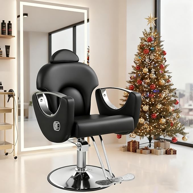 Black Reclining Salon Chair for Hair Stylist, Heavy Duty Hydraulic Pump Barber Hair Chairs, 360 Swivel Styling Chairs for Home Barbershop Beauty Spa Equipment