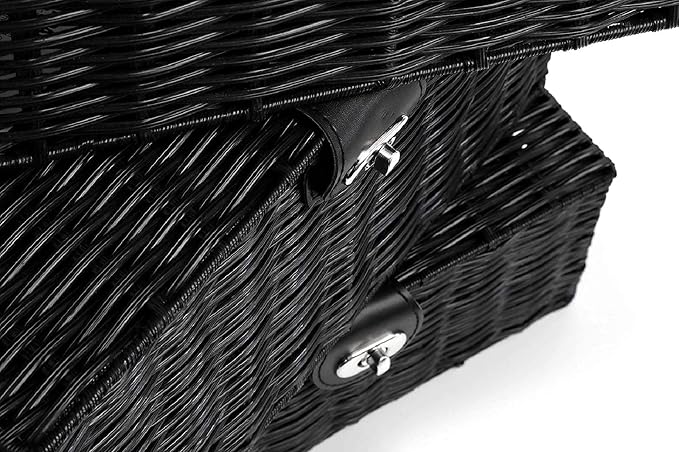Set of 3 Woven Wicker Storage Basket Box with Lids & Lock, Built-in Carry Handles, Multifunctional Storage Organizer for Nursery, Baby, Clothes, Toys, Books, Large/Medium/Small Size (Black)