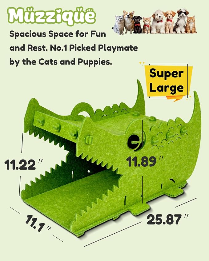 Thickened Felt Cat Bed House, Cat Hideaway Condo with Perch, for Indoor Cat | Elevated Large Furniture for 35 LBs Puppy, Rabbit Hideout Cave, Kitten Hidden Play Hole, Cute Crocodile Scratching Pet Sofa