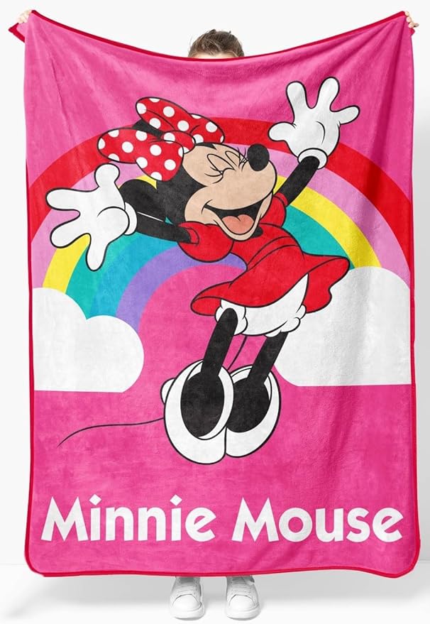 Disney Minnie Mouse Plush Throw Blanket - Measures 46 x 60 Inches - Super Soft & Cozy Fleece Rainbow Kids Bedding