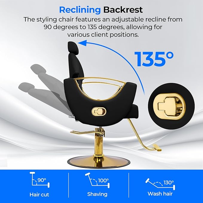 Reclining Barber Chair Styling Hair Chair for Home Barbershop Height Adjustable 360 Swivel Salon Chair for Hair Stylist