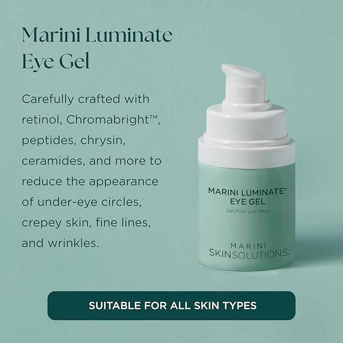 Marini SkinSolutions Luminate Eye Gel - Reduces Appearance of Dark Circles, Crepey Skin, Fine Lines & Wrinkles with Retinol, Chromabright & Peptides - Cruelty Free - Made in the USA - 0.5 fl oz
