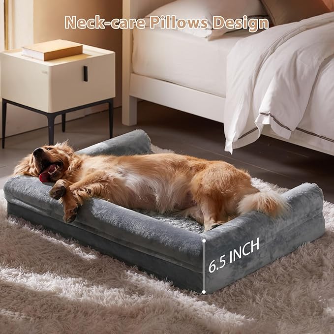 BFPETHOME Orthopedic Washable Large Dog Bed for Senior Dog Comfy Sleep | Waterproof Big Soft Pet Couch Bed for Dogs Relax with Removable Cover Supportive Egg Crate Foam Grey 36x27 Inch