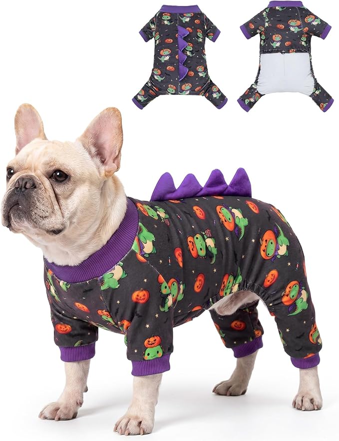 CuteBone Dinosaur Costume Halloween Dog Pajamas, Stretchy Spandex Crystal Velvet Sleepwear Coat for Small Dogs, Soft & Warm Pet Outfit Clothes for Cold Weather, Cozy Pullover Design COSP24XL