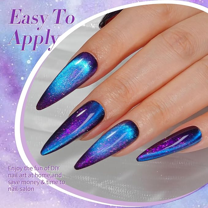 BORN PRETTY Cat Magnetic Eye Gel Nail Polish,Night Purple Magnetic Gel Polish Blueberry Cat Magnetic Eye Gel Manicure Nail Art DIY 15ml