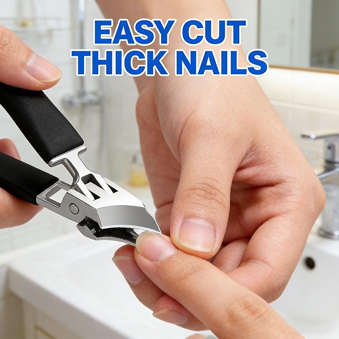Wide Jaw Opening Anti-Splash Slanted Nail Clipper,2026 New Slanted Nail Clippers, Curved Toenail Clippers for Thick Toenails with Ergonomic Handle, Curved Toenail Clippers for Thick Nails