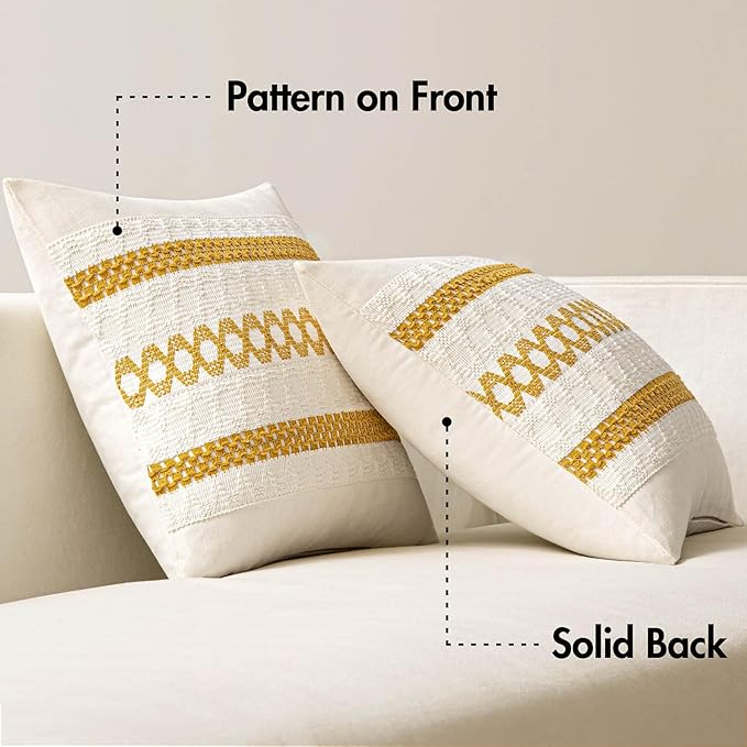 MIULEE Set of 2 Mustard Yellow Boho Decorative Pillow Covers 18x18 Inch | Fall, Boho Farmhouse Modern Couch Throw Pillows, Cotton Cushion Covers, Macrame Woven Home Decor for Bed Sofa Chair