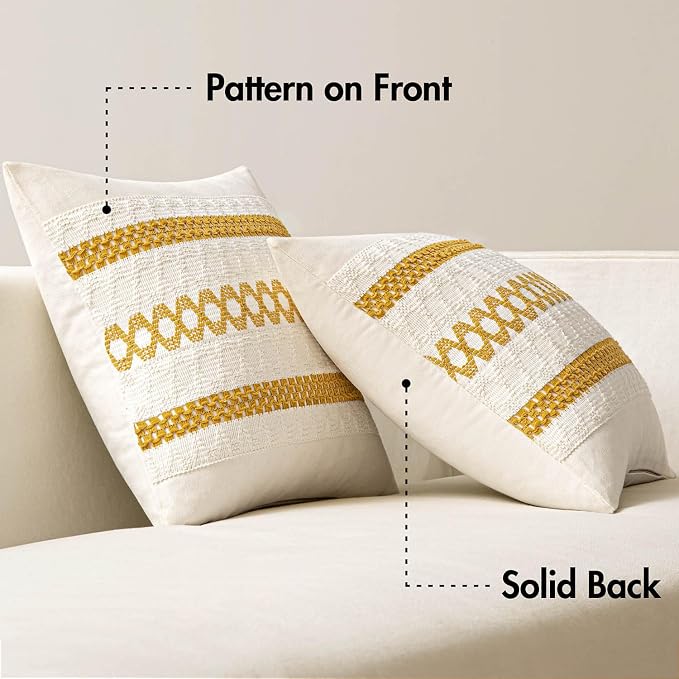 MIULEE Set of 2 Mustard Yellow Decorative Lumbar Pillow Covers 12x20 Inch | Fall, Boho Farmhouse Modern Couch Throw Pillows, Cotton Cushion Covers, Macrame Woven Home Decor for Bed Sofa Chair