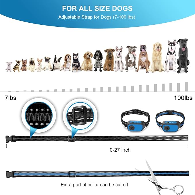 Dog Bark Collar for Large Medium Small Dogs, Rechargeable Smart Bark Collar, Anti Barking, Humane Dog Training Device with 5 Adjustable Sensitivity Beep Vibration (Blue)