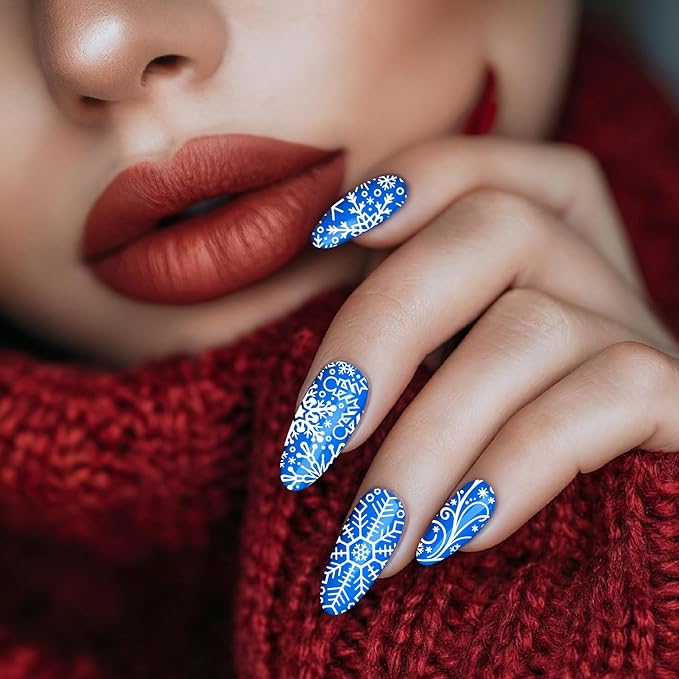 Arbuya Christmas Nail Art Stamping Plates Set of 3 - Winter Snowflakes Fireworks French Tips Stainless Steel Manicure Art Tools for DIY Print Manicure Salon Design Gift Supplies