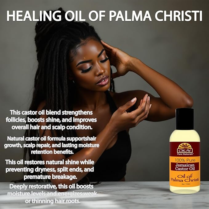 OKAY | Jamaican Castor Oil | For All Hair & Skin Types | Soothe Scalp & Skin | Grow Strong Healthy Hair | 100% Pure | 4 oz