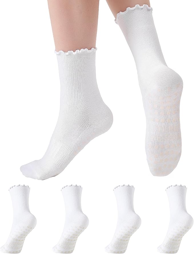 COOLMATE Pilates Socks with Grips for Women, Yoga Socks, Crew Non Slip Women for Barre, Pilates Gifts for Women