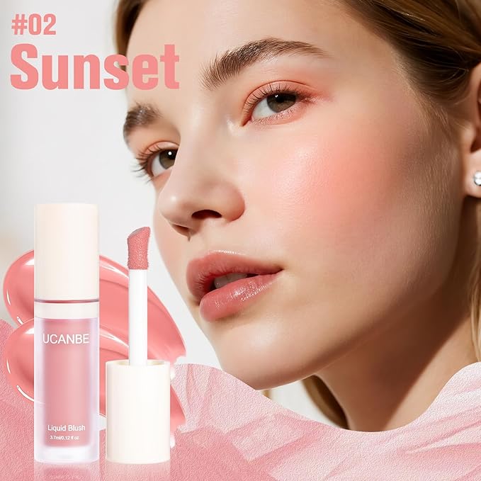 Matte Liquid Blush for Cheeks, High Pigment Buildable Cream Blush, Long-Lasting Natural Glow - Hydrating Formula Lightweight Makeup Radiant Flushed Cheeks (02 Sunset)