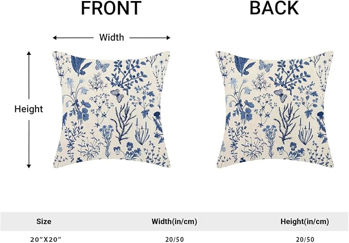 AEIOAE Summer Pillow Covers 20x20 Inch Set of 2,Navy Blue Wild Flower Plant Throw Pillows Case,Seasonal Floral Outdoor Decorative Square Linen Farmhouse Decor Cushion Covers for Home Couch Sofa Bed