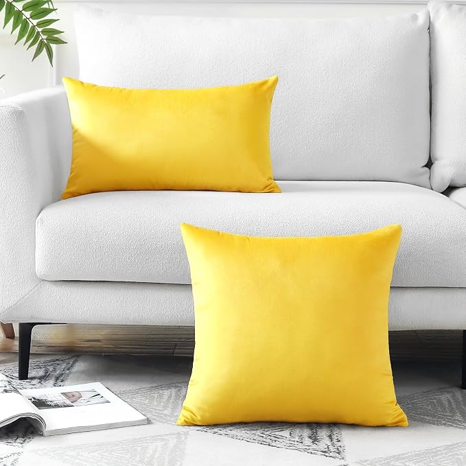 Artscope Luxury Velvet Pillow Covers Decorative Square Pillowcases Soft Solid Cushion Cases for Couch Sofa Bedroom Home Decor 24x24 Inch Golden Yellow
