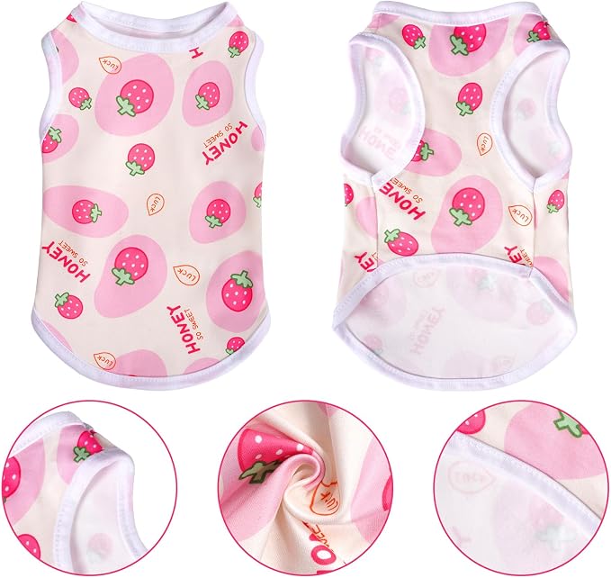 Pistha Dog Shirts Pet T-Shirt for Small Medium Dogs Cats(Strawberry1,S) | Cute Summer Dog Clothes Breathable Cool Soft Printed Puppy Shirt Sleeveless Vests for Pets Holiday