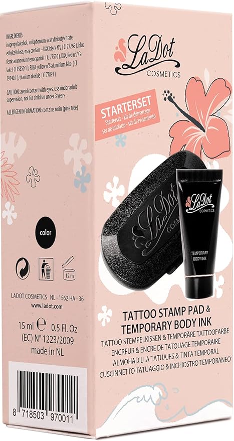 LaDot Starter Ink Pad Set, Skin-Friendly Body Ink 15 ml (Starter Kit)