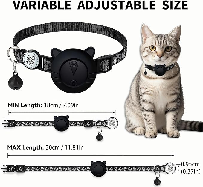 Smart GPS Cat Tracker Collar with QR Code - Waterproof Pet Locator for Small to Large Cats - Compatible with Apple Find My - No Monthly Fees - Advanced Tracking Solution