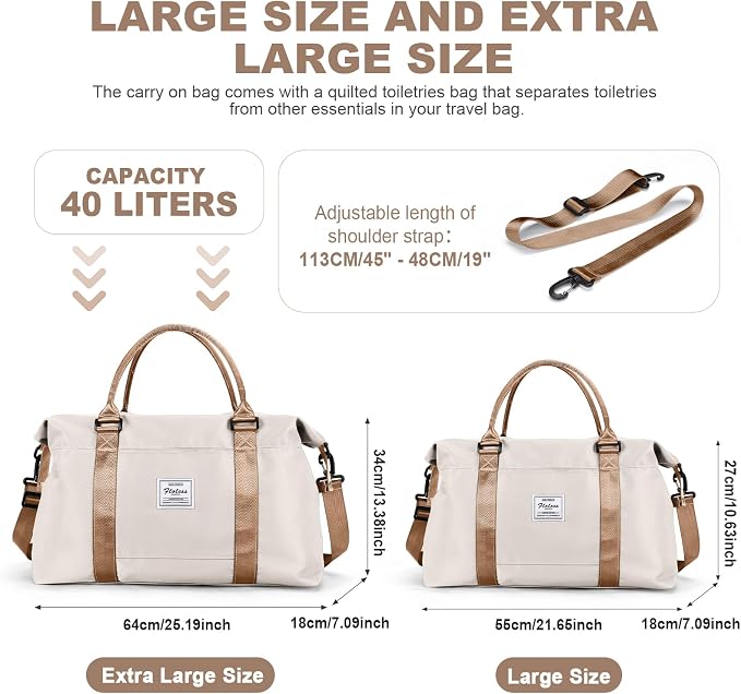 Travel Duffel Bag, Carry On Overnight Weekender Bags for Women | Travel Bag with Wet Pocket & Trolley Sleeve, For Spirit Airlines 18x14x8 Personal Item Bag