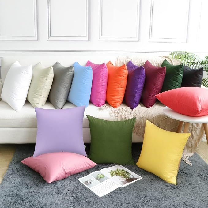 Thmyo 4-Pack 100% Cotton Comfortable Solid Decorative Throw Pillow Case, Square Cushion Cover Pillowcase Sublimation Blank Pillow Covers DIY Throw Pillowcase for Sofa(20x20 inch/ 50x50cm,Olive Green)