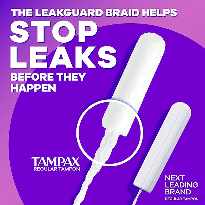 Tampax Radiant Tampons, with LeakGuard Braid, Light Absorbency, Up to 100% Leak and Odor Free Protection, Unscented, 84 Count (3 Packs of 28)