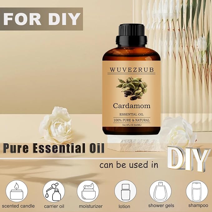 Cardamom Essential Oils, 240ML Pure and Natural Essential Oil for Aromatherapy Diffuser - Cardamom /8 Fl Oz