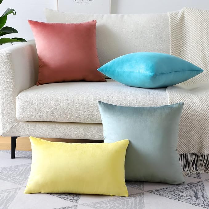 Artscope Luxury Velvet Pillow Covers Super Soft Decorative Square Throw Pillow Covers Case Cushion Covers for Sofa Couch Bedroom Car Decor 22x22 Inch Light Grey