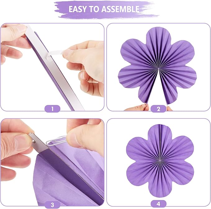 SUNBEAUTY Paper Flowers Decorations for Wall, Purple and Pink for Wall Paper Flower Fan Classroom Decoration Paper Floral Backdrop Decor Paper Fans Decoration Hanging Paper Flower Wall Decor Set of 9