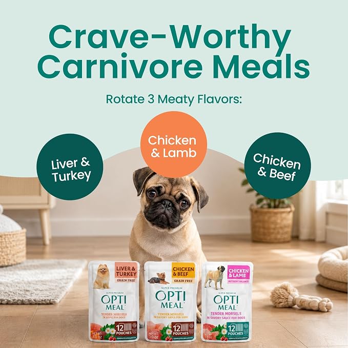 Optimeal Wet Dog Food Small Breed Variety Pack - Grain Free Recipe High Protein Tender Morsels in Aspic Made with Natural Ingredients for Adult Dogs, Premium Nutrition Pouches - 3oz Pouch (Pack of 12)