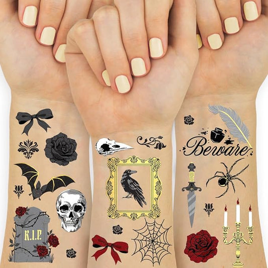 xo, Fetti Horror Temporary Tattoos - 80 Gold Foil Pcs | Halloween, Gothic Birthday Decorations, RIP to My 20s Accessory, Spooky Black Party Favor, Kids Trick or Treat
