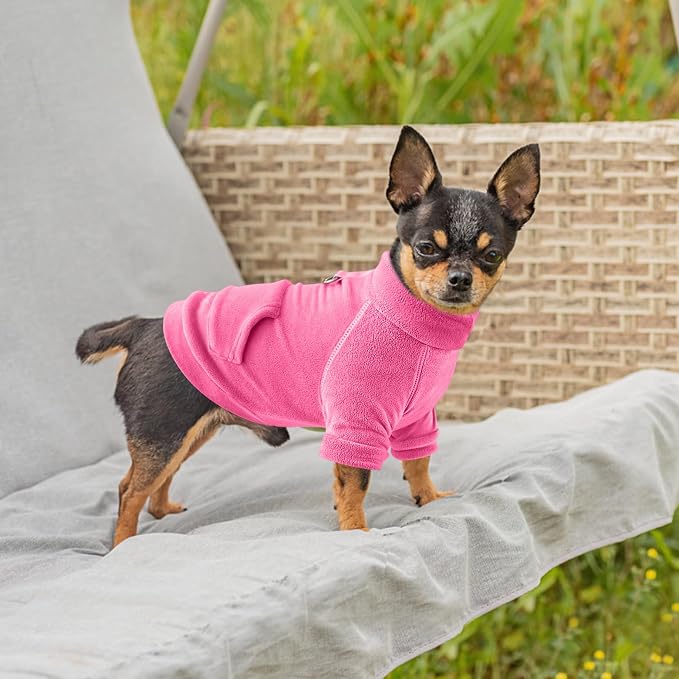 Idepet Fleece Sweater 1 Pack,Turtleneck Sweatshirt Pet Clothing | Winter Dog Clothes,Stretchy,Small Coat,Cat Apparel,with Leash Ring,for Small Medium Dogs Cats,with Pocket(Rose Red)