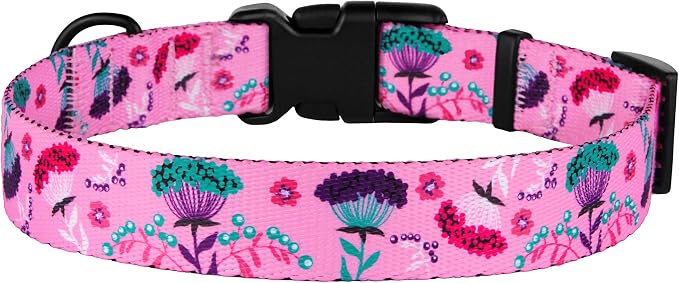 Nylon Dog Collar Floral Pattern Pink 12-16 inch