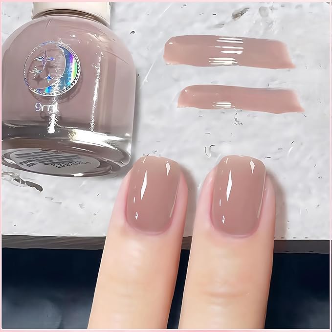 NovaCharm Nude Jelly Nail Color, Water Based Quick Dry Neutral Beige Polish for Women & Girls, Non Toxic Natural Gloss Finish, 9 ML