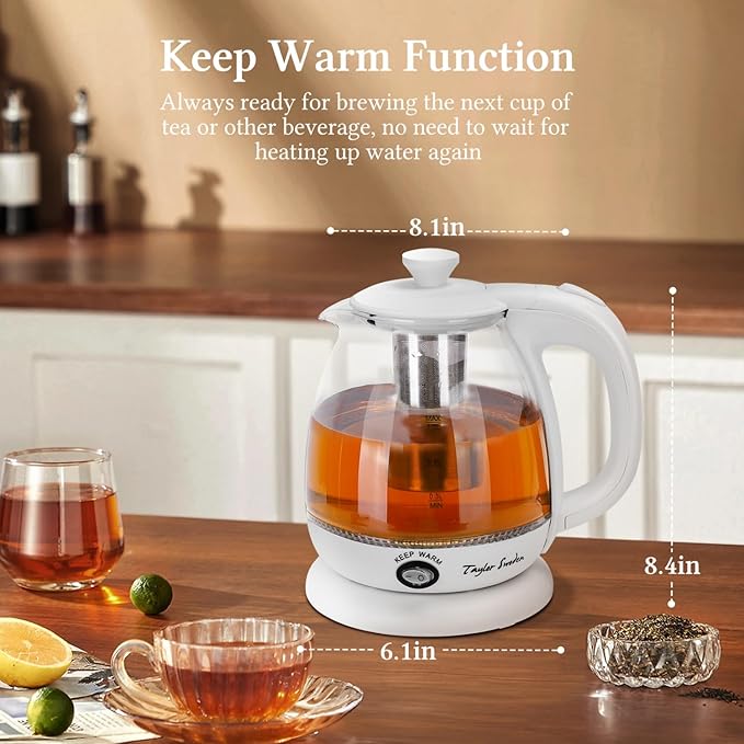 Taylor Swoden Electric Kettle With Tea Infuser, 1L Small Electric Kettle With Keep Warm, LED Light Hot Water Boiler & Heater For Coffee & Tea, Auto Shut-Off & Boil Dry Protection, Bpa Free, White