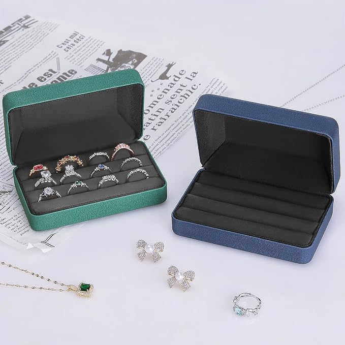 KUKUVR Velet Jewelry Ring Storage Box for Multiple Rings (Blue) | Travel Jewelry Case with 3 Slot Ring Display Organizer