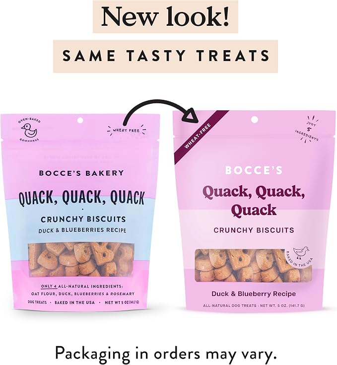 Bocce's Bakery Quack Quack Quack Flavor Crunchy Biscuits Dog Treats, 5 oz