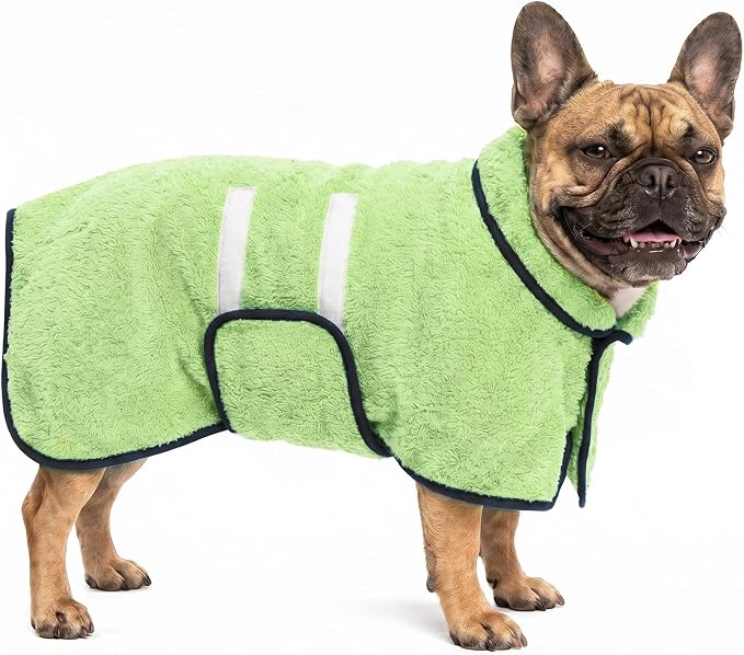 Dog Bathrobe, Super Absorbent for Small to Large Dogs, Neon Green M | Dog Robes with Soft Fleece, Warm & Cozy, Adjustable Fit, and Quick Drying Coat for Baths Swimming and Grooming
